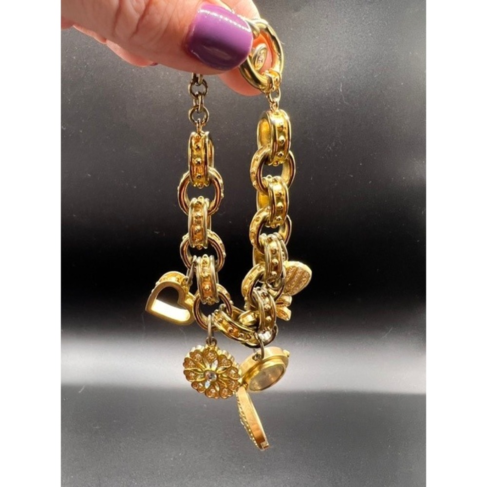 Vintage Anne Klein Gold-Tone Charm Bracelet Watch Locket – 100g Heavy Link - Picture 8 of 11